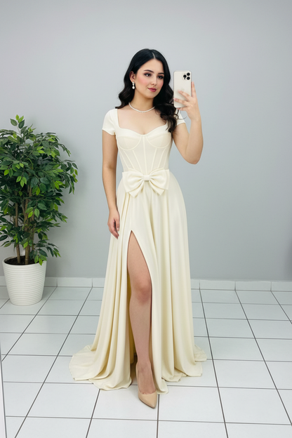 Vestido Marfil Corset con Lazo cod.597