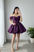 Vestido Morado Uva Off-Shoulder Corsé con Falda Bubble cod.975