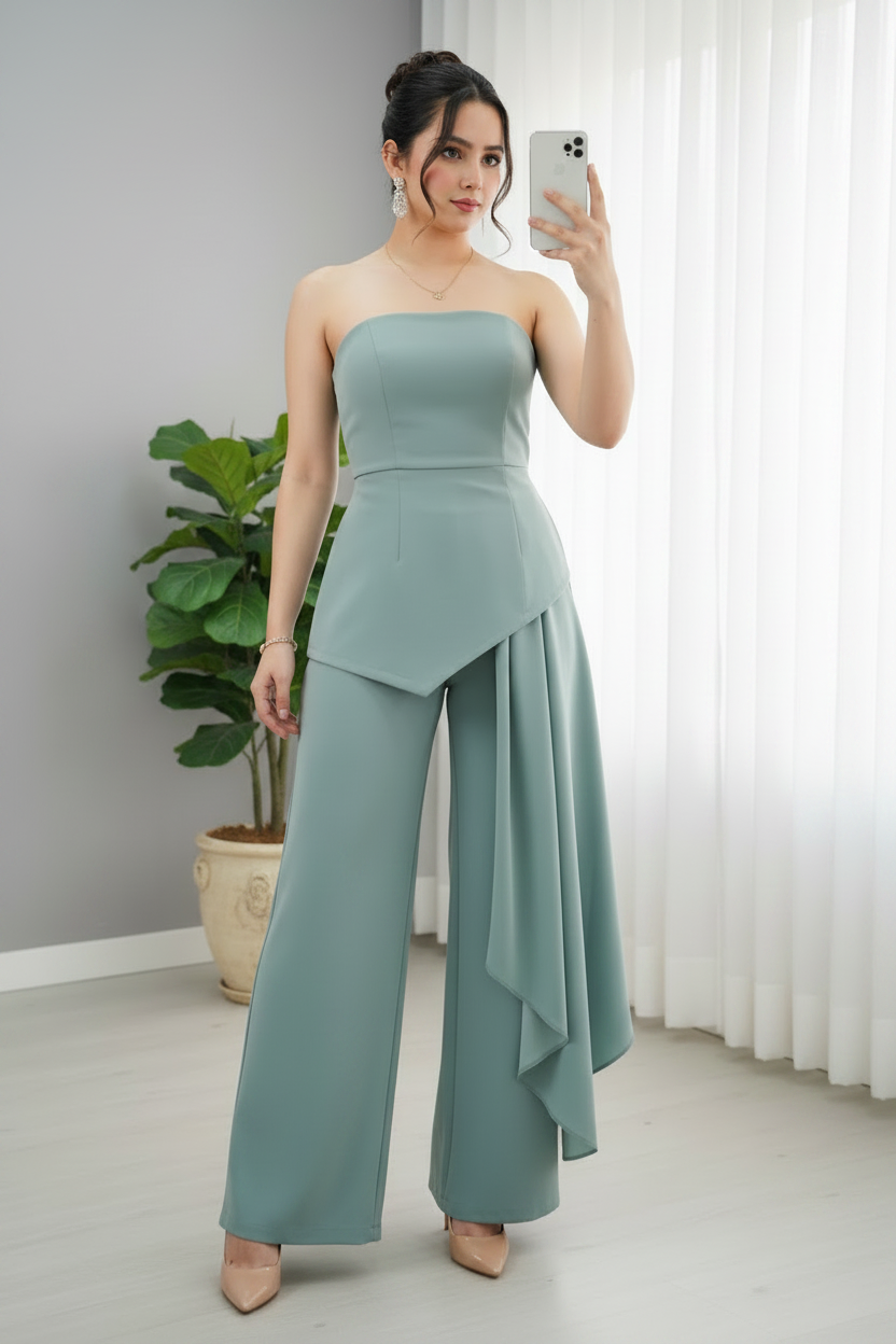 Conjunto Verde Sage Peplum Drapeado 2 Piezas cod.914
