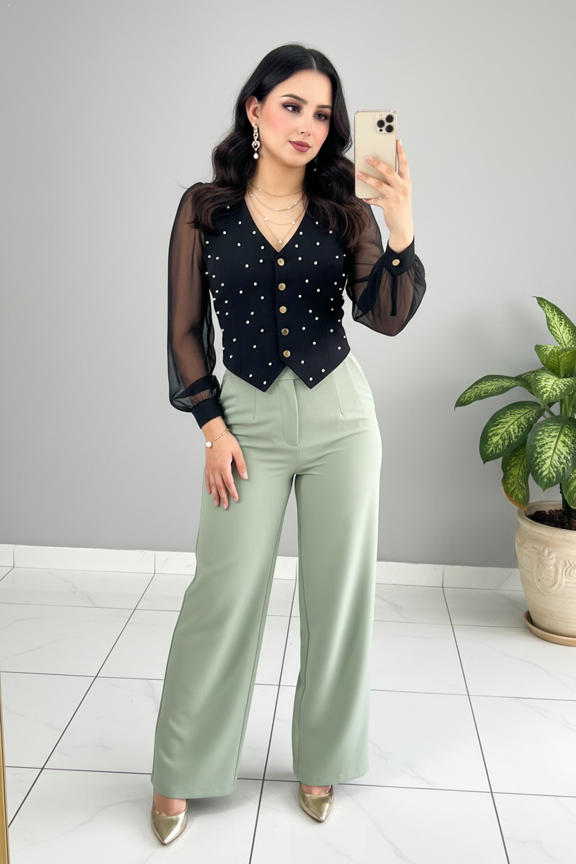 Conjunto Perle Noir & Sage cod.564