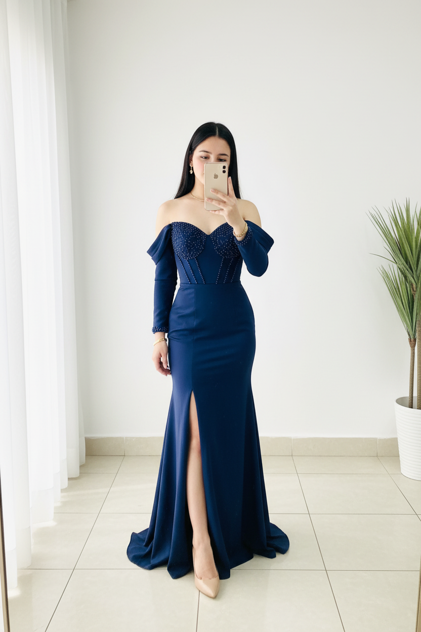 Vestido Azul Marino · Sirena Bordado cod.V266