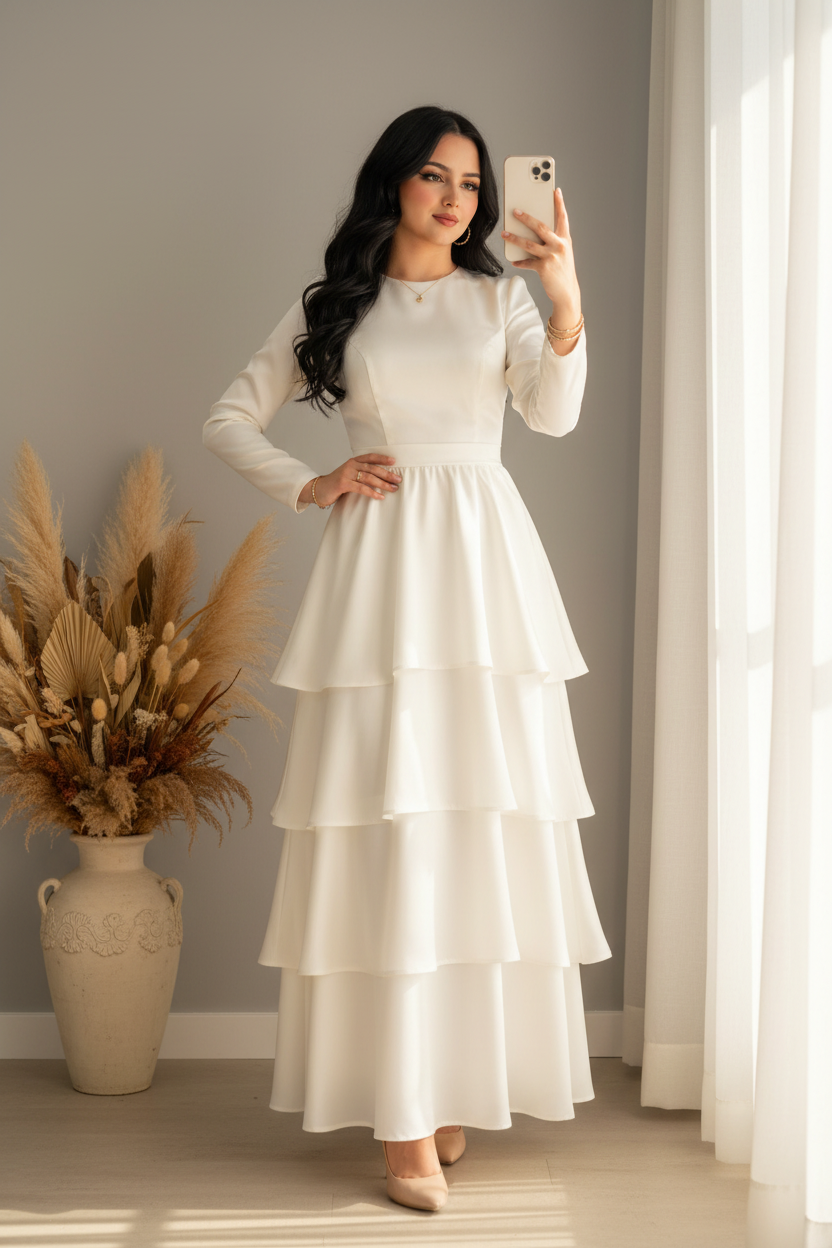 Vestido Blanco con capas  cod.00156