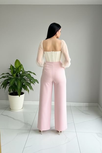 Blusa Corsé Marfil con Mangas de Organza - Elegante y Romántica cod.304