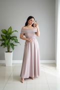 Vestido Rosa Palo Off-Shoulder con Apliques Florales cod.437