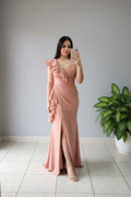 Vestido Sirena Rosa Palo Volantes cod.632