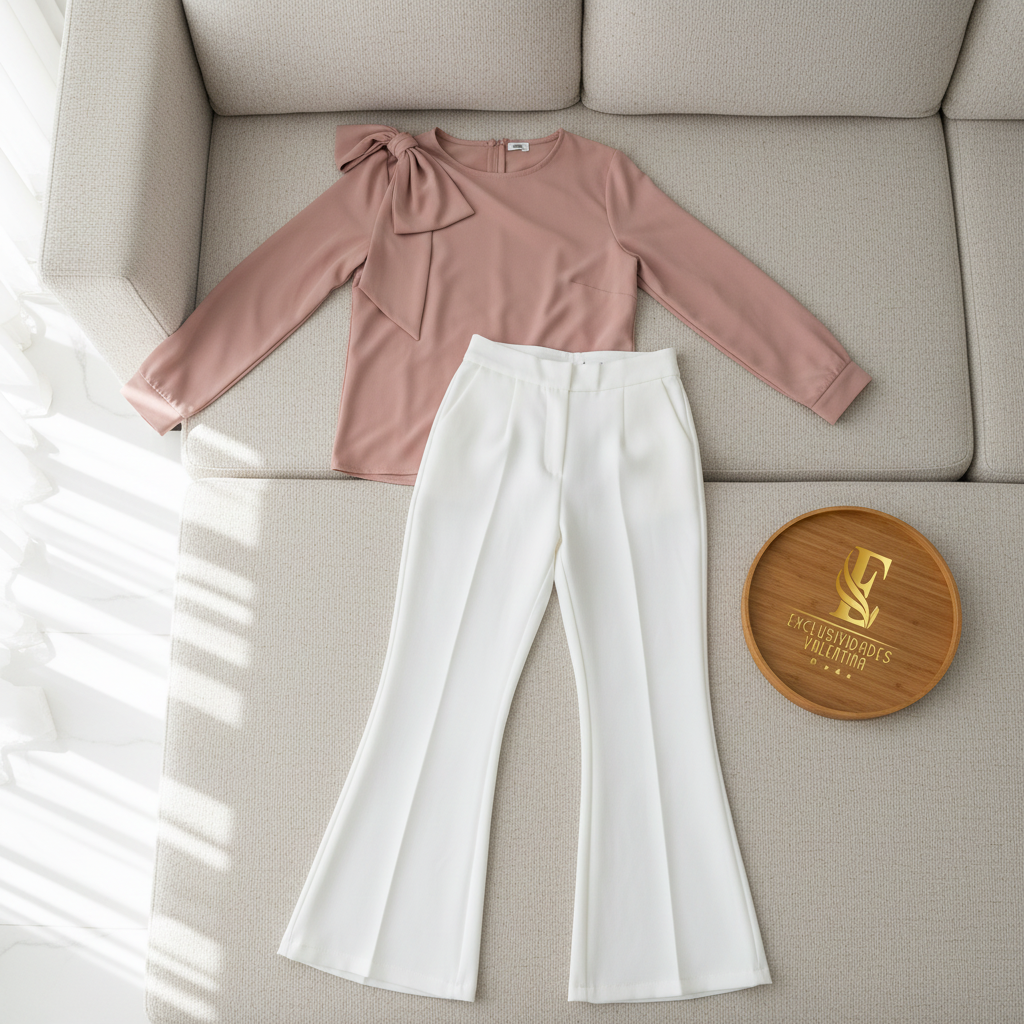 Pantalón Blanco Bootcut de Tiro Alto con Bolsillos Laterales cod.388
