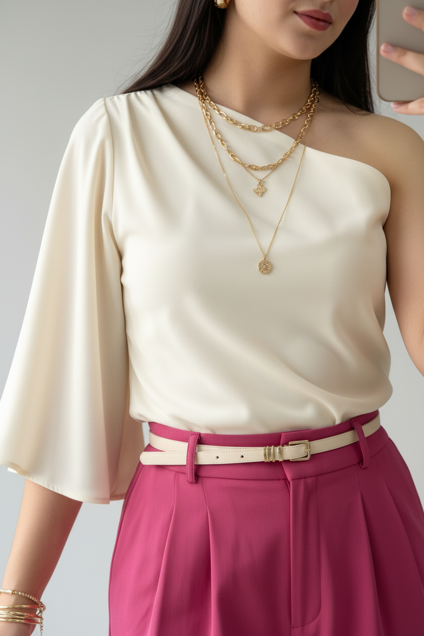 Blusa formal elegante corte asimétrico con una manga cod.173