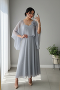 Vestido Gris Plata — Capa Mariposa & Rosa D cod.851