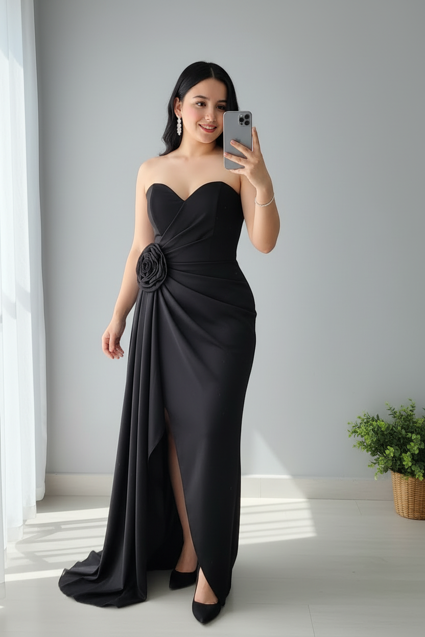 Vestido Negro Rosa cod.747
