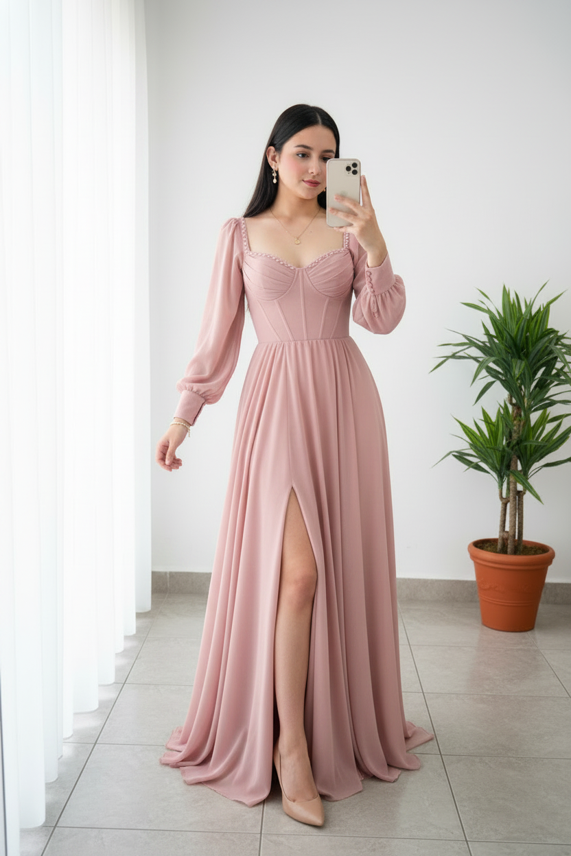 Vestido Rosa Palo · Corset Chifón cod.V265