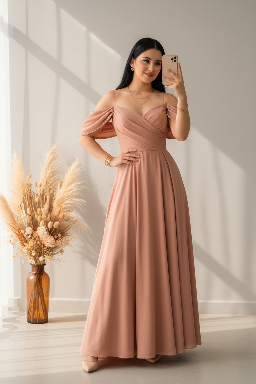 Vestido Rosa Palo Off-Shoulder Maxi cod.00153