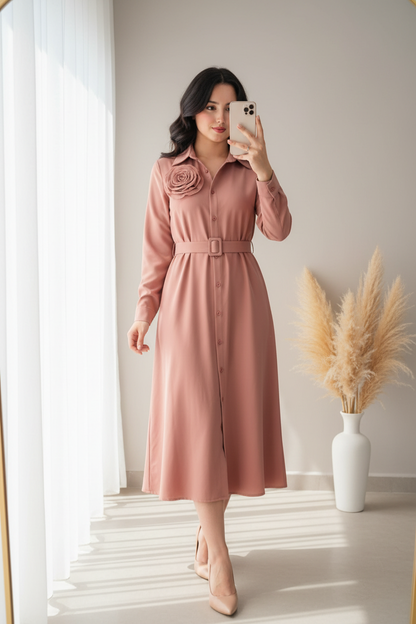 Vestido Camisero Rosa con Rosa D cod.0085