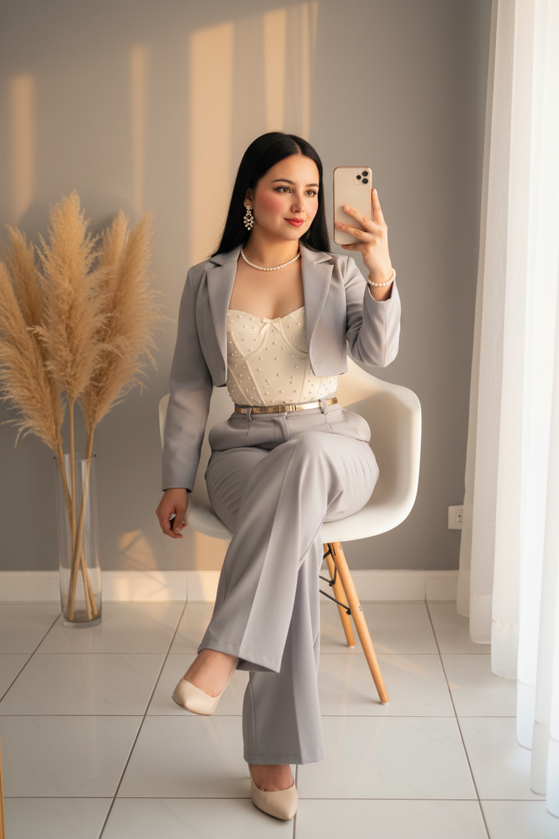 Conjunto Gris Perle Blazer & Corset cod.C228