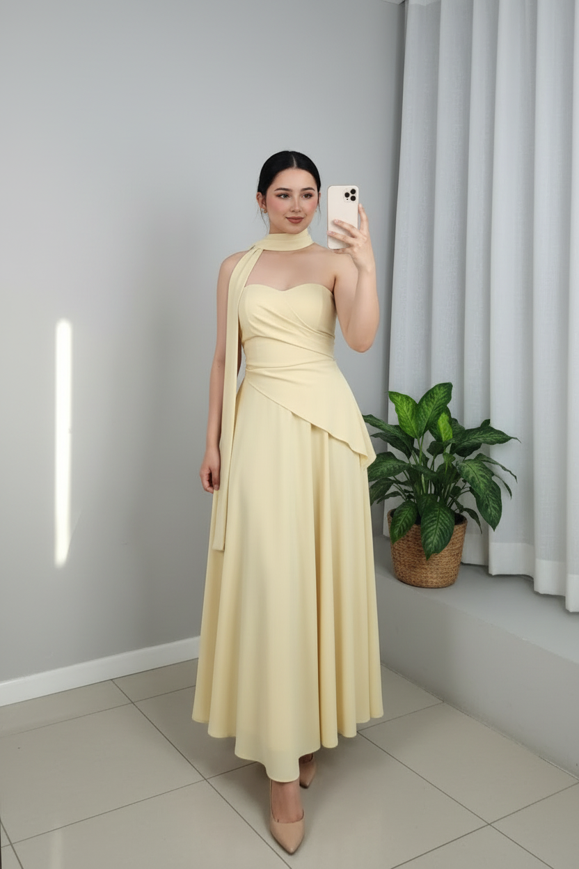 Vestido Midi Amarillo Pastel Halter cod.00124