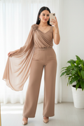 Conjunto Camel Top Drapeado con Gasa y Pantalón Palazzo cod.C279