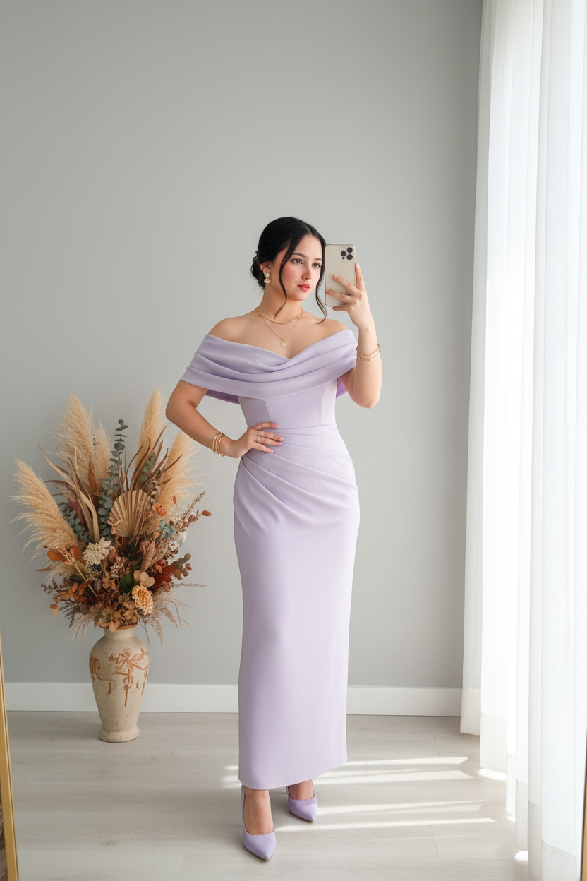 Vestido Lila Off-Shoulder Drapeado cod.V417