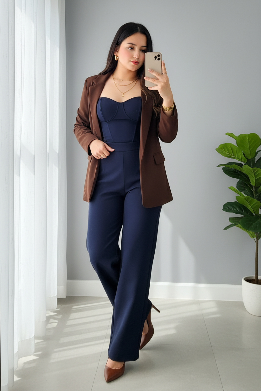 Conjunto Azul Marino con Blazer Café cod.750