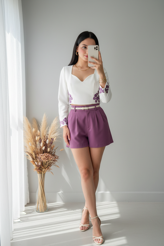 Conjunto  Bordado & Short Morado cod.C792