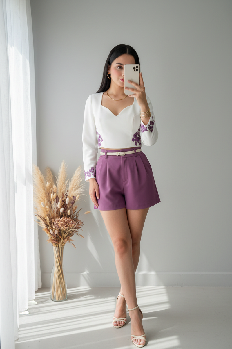 Conjunto  Bordado & Short Morado cod.C792