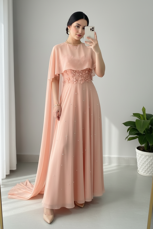 Vestido Rosa Perla — Capa Asimétrica cod.848