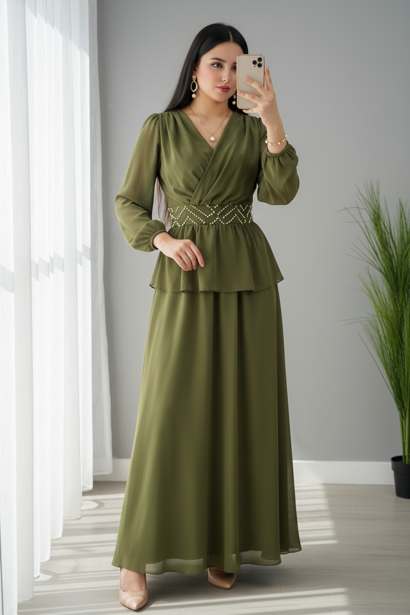 Conjunto Dos Piezas Verde Militar Manga Larga cod.C705