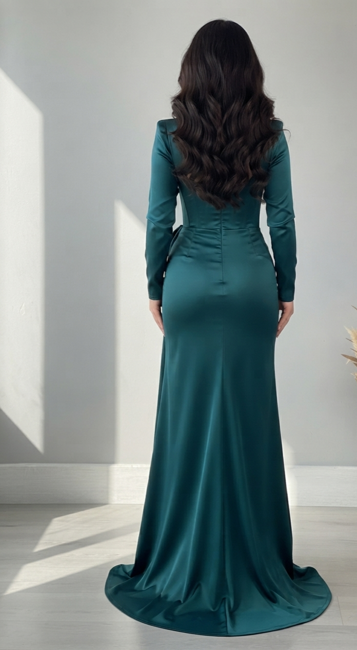 Vestido Sirena Verde Esmeralda con Rosa 3D y Corset