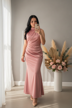 Vestido Rosa Palo Sirena Cuello Alto cod.00157