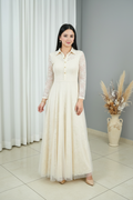 Vestido Ivory Camisero Manga Encaje con Falda de Tul cod.V283