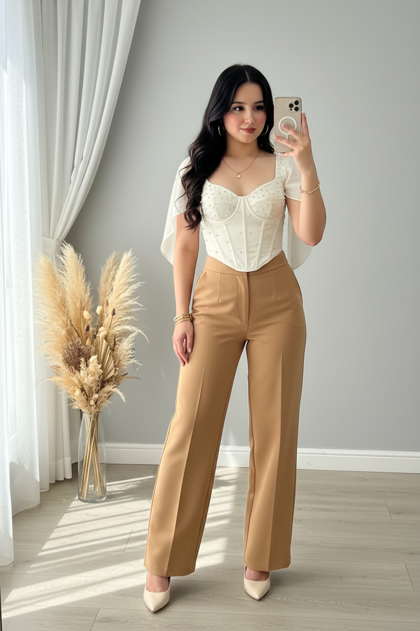 Pantalón Camel Acampanado Tiro Alto cod.P787