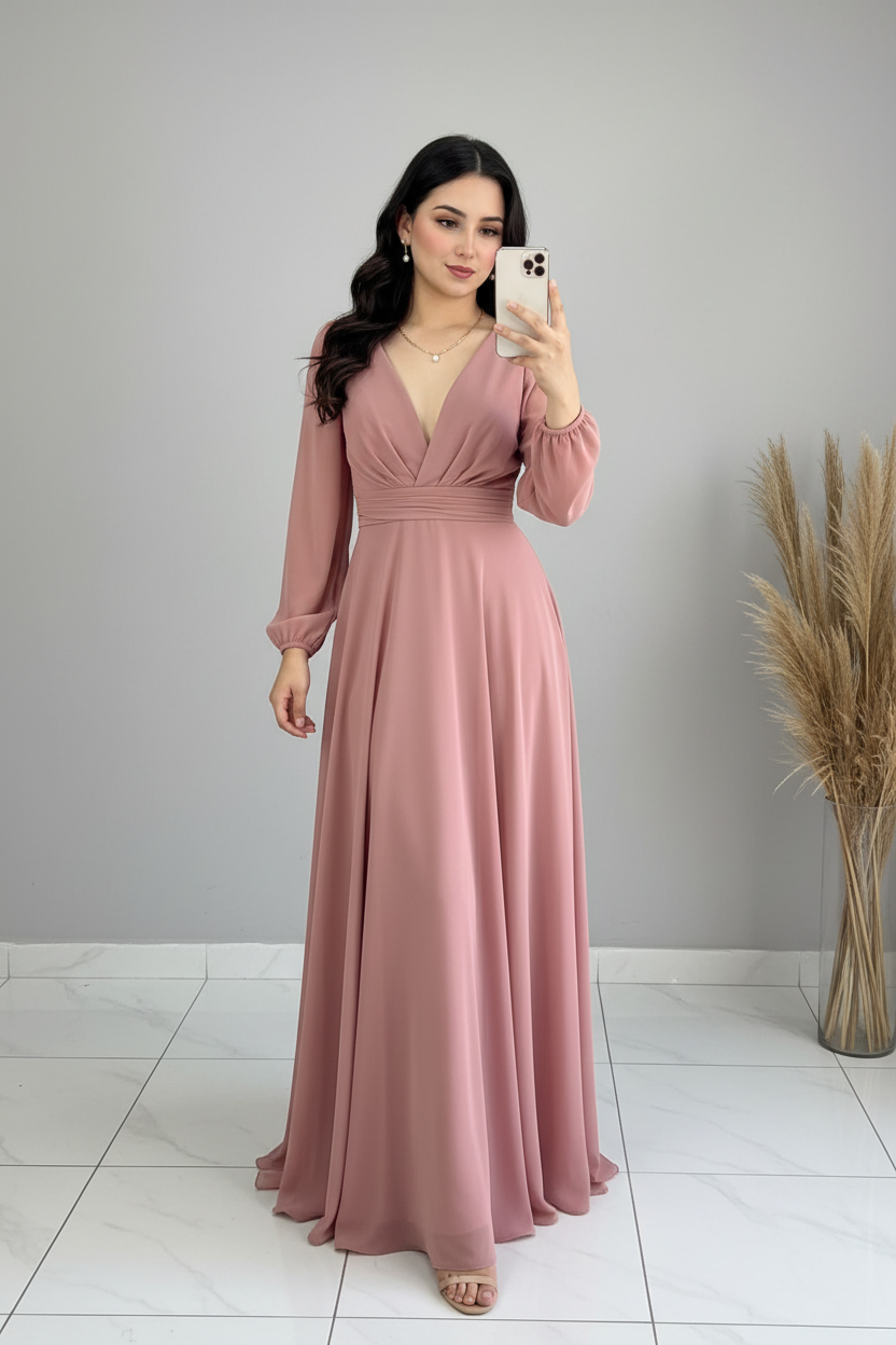 Vestido Rosa Palo Romántico cod.587