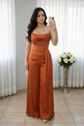 Enterizo terracota strapless drapeado con tira lateral cod. E0015