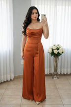 Enterizo terracota strapless drapeado con tira lateral cod. E0015