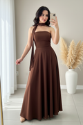 Vestido Maxi Chocolate Strapless Halter A-Line cod.00128