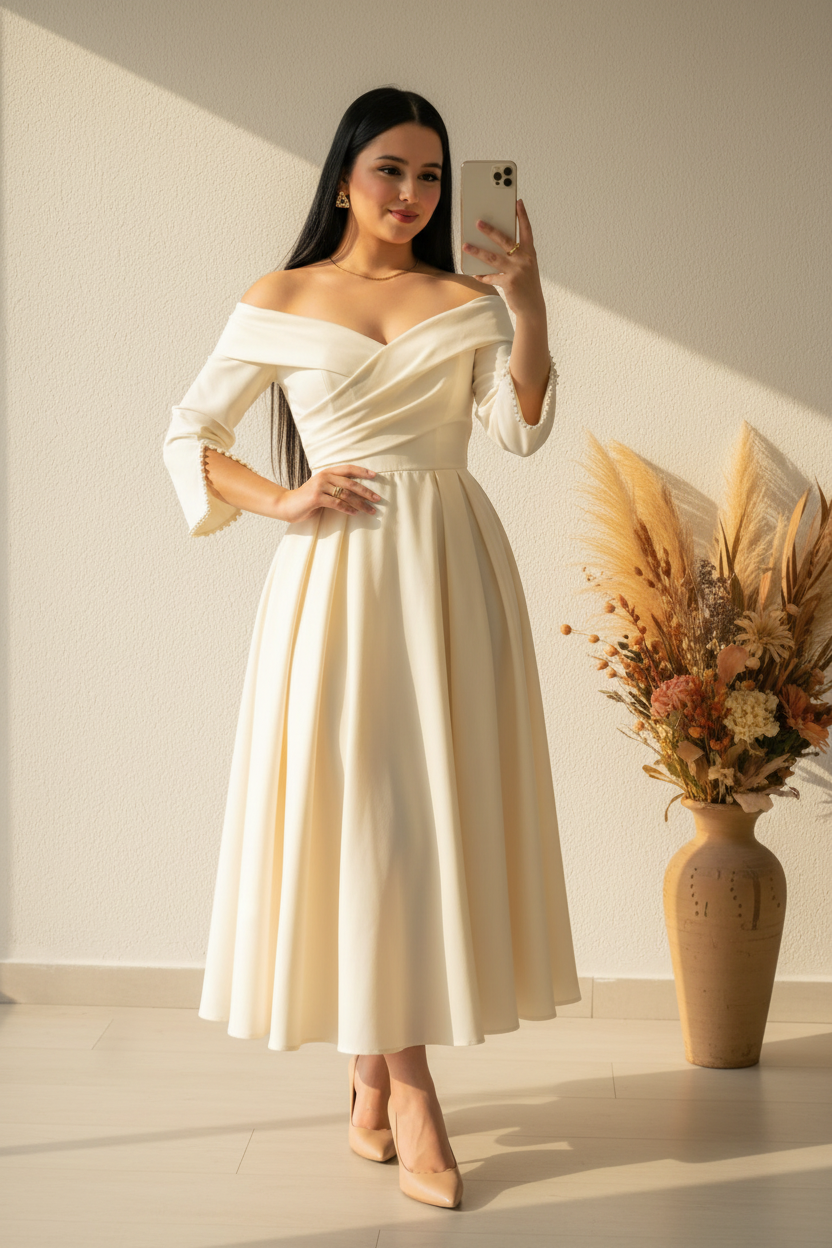 Vestido Cream Off-Shoulder cod.00152