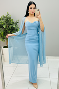 Vestido Azul Cielo Corset con Capa Tul Brillante cod.646