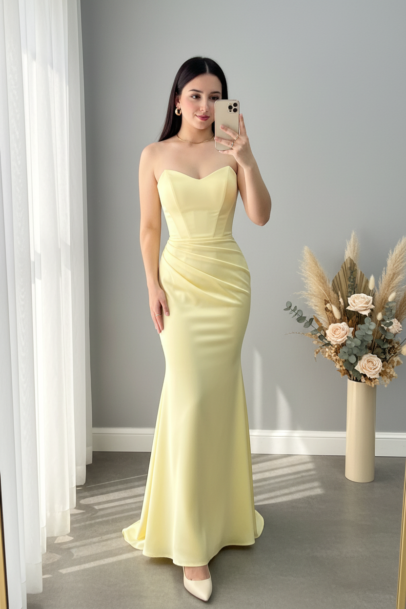 Vestido Amarillo Pastel Strapless Corset Sirena cod.V429