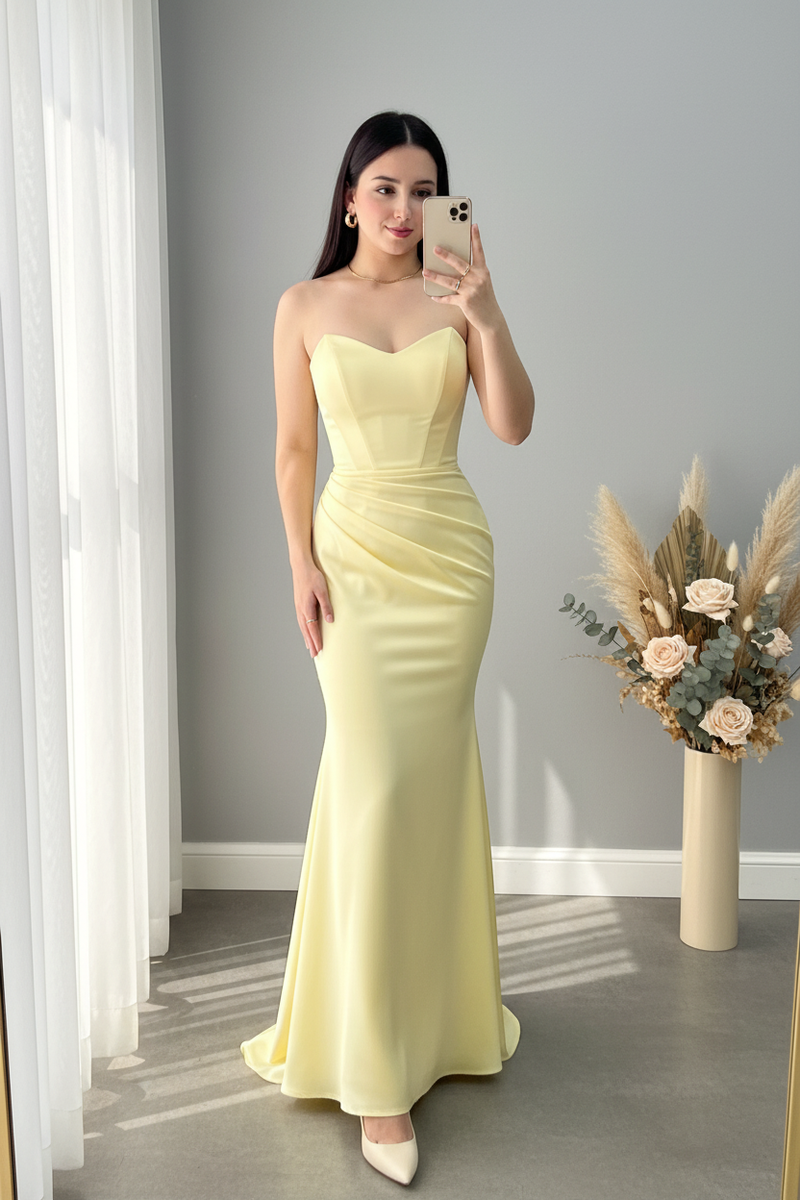 Vestido Amarillo Pastel Strapless Corset Sirena cod.V429