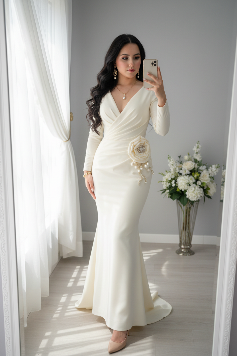Gown Ivory Rosa 3D Sirena cod.V739
