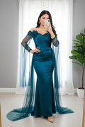 Vestido Petróleo · Sirena Mangas Tul cod.V270