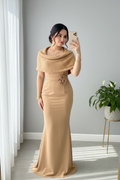 Vestido Sirena Champagne con Abrigo Exclusivo cod.795