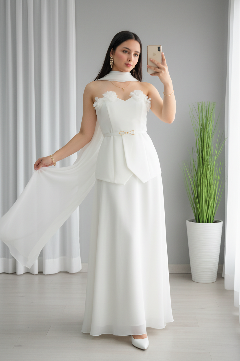Conjunto Blanco Peplum con Capa y Flores cod.C636