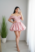 Vestido Rosa Off-Shoulder Corsé con Falda Bubble cod.974