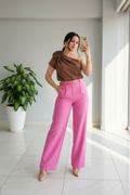 Pantalón Rosa Fucsia de Pierna Ancha - Elegante y Versátil cod.307