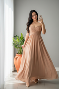 Vestido Champagne Maxi Gasa Escote Corazón cod.950