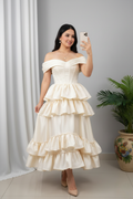 Vestido Ivory Volantes Off-Shoulder cod.993