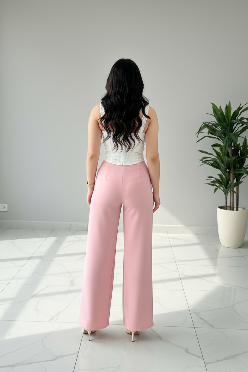 Pantalón Rosa Pastel de Pierna Ancha - Elegante y Versátil cod.309