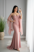 Vestido Rosa Palo Corsé con Chalina Gasa cod.0016