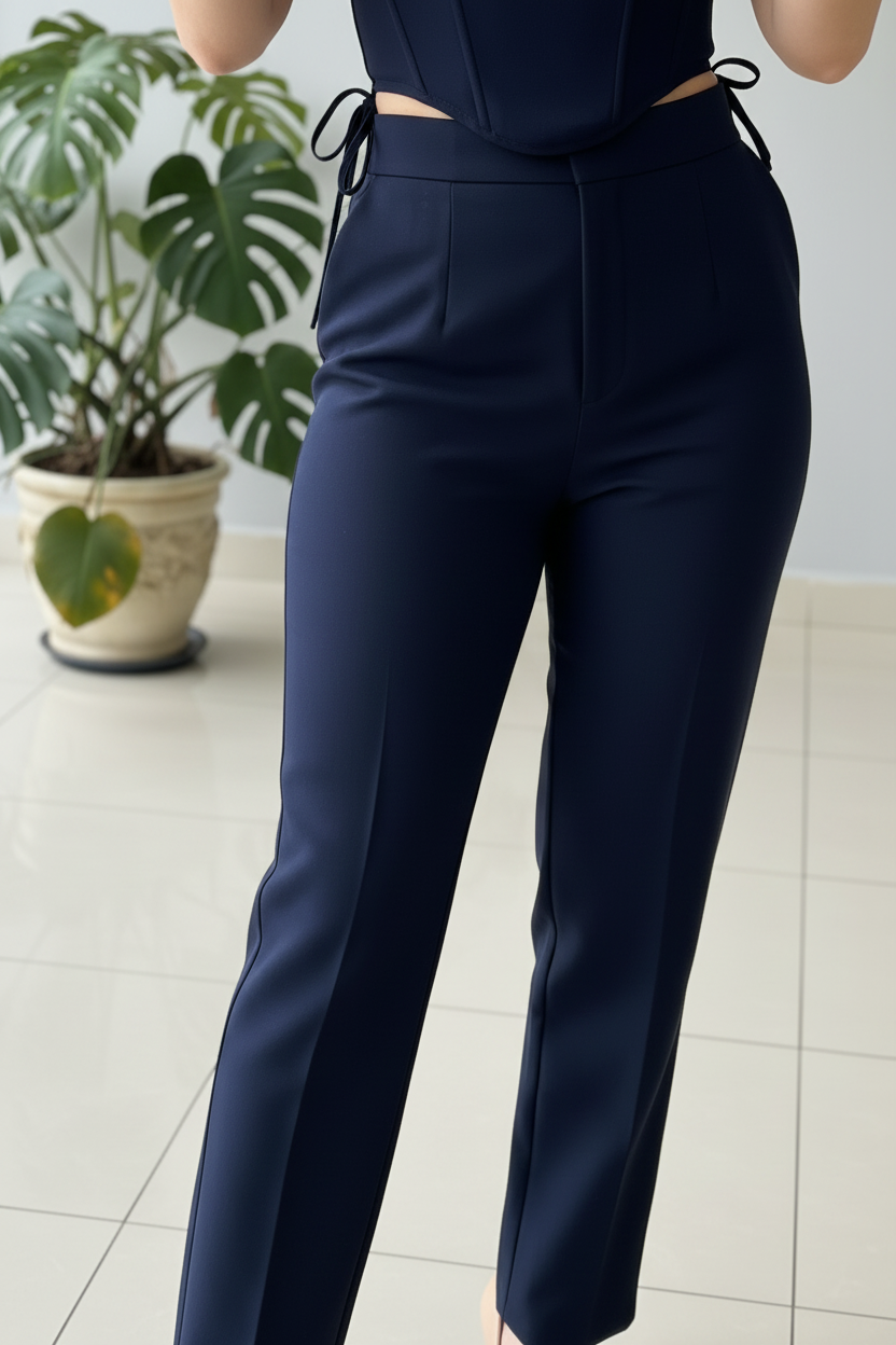 Conjunto Azul Marino: Top Corset con Cut-Outs y Pantalón Recto cod.414