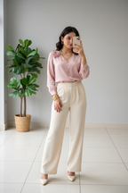 Pantalón Palazzo Marfil de Tiro Alto con Pinzas cod.445