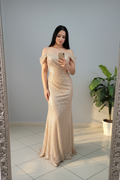 Vestido Golden Sequin – Gown Dorado Lentejuelas Off-Shoulder cod.678